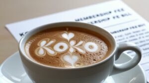 cappuccino kuppi, jossa kahvin vaahto muodostaa kirjaimet KOKO.